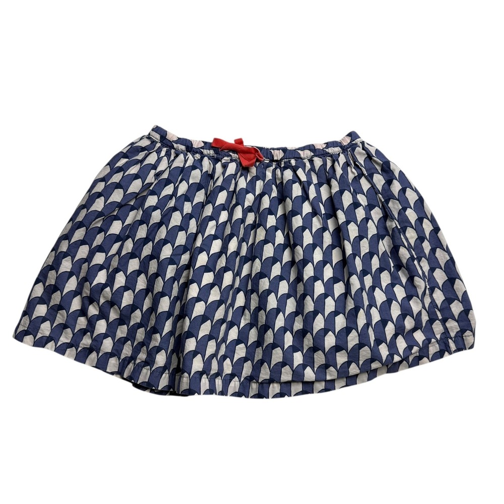 Mini Boden Girls Navy‎ White Geometric Arch Print Cotton Skirt Red Bow 3-4Y